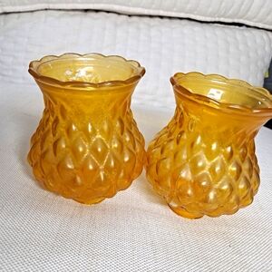 Vintage Amber Quilted Glass Hurricane Oil Lamp Shades